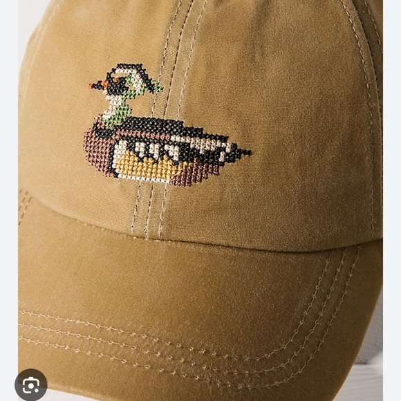 New Anthropologie Icon Waxed Needlepoint Canvas Duck Baseball Cap Tan One Size - Picture 4 of 4